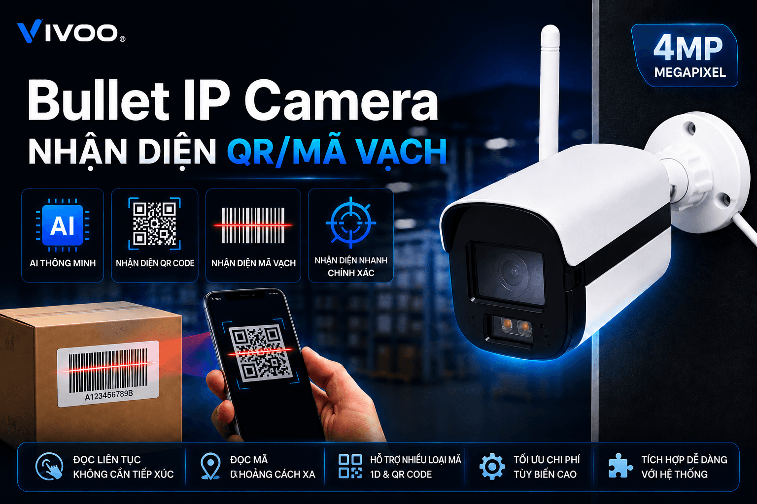 Bullet IP Camera nhận diện QR/Mã vạch
