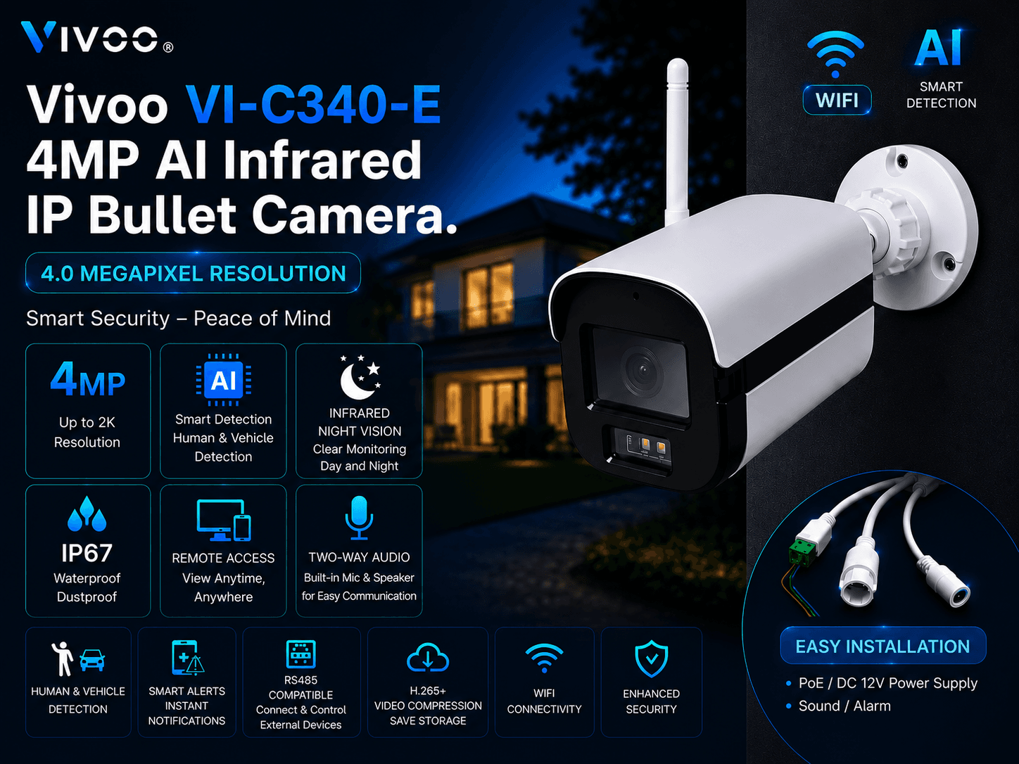 Vivoo VI-C340-E 4MP AI Infrared IP Bullet Camera