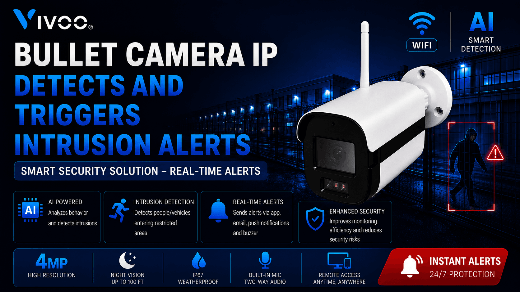 Bullet Camera IP Detects and Triggers Intrusion Alerts