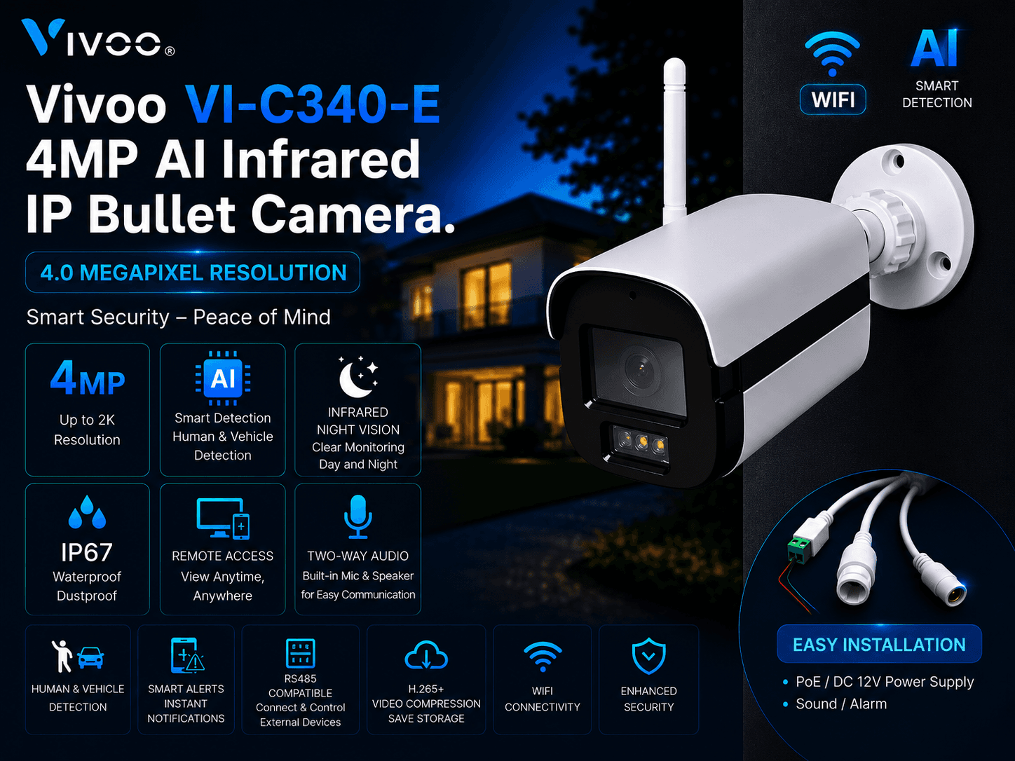 Vivoo VI-C340-E 4MP AI Infrared IP Bullet Camera