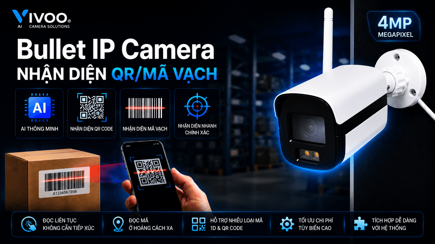 Bullet IP Camera nhận diện QR/Mã vạch